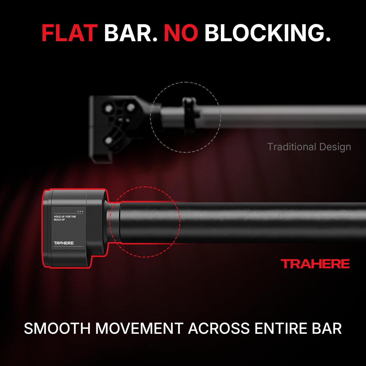 TRAHERE Doorway Pull Up Bar, Patented Flat Structure with Uninterrupted Full-Length Grip, Extra Wide 26.8–32.7", 573 lbs Capacity, Adjustable 31.8–36.6" Doorways, Tool-Free Installation