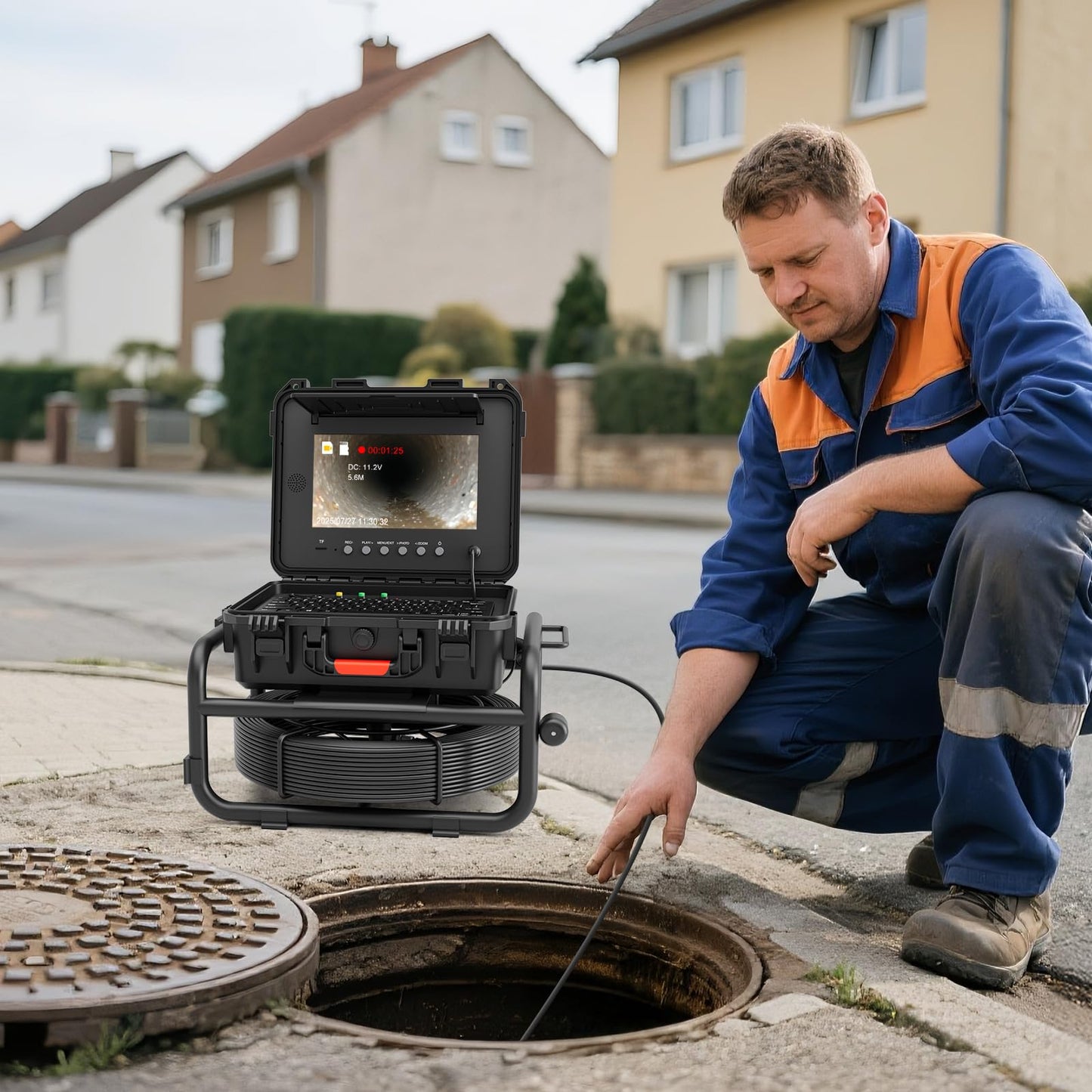 Sanyipace Sewer Camera 165FT/50M with 512Hz Transmitter,10" HD Screen,Self-Leveling,Distance Counter,Inspection Camera with [Mic+Speaker+Audio Video] Record,32GB,Ideal for Plumbers and Home(7mm Cable)