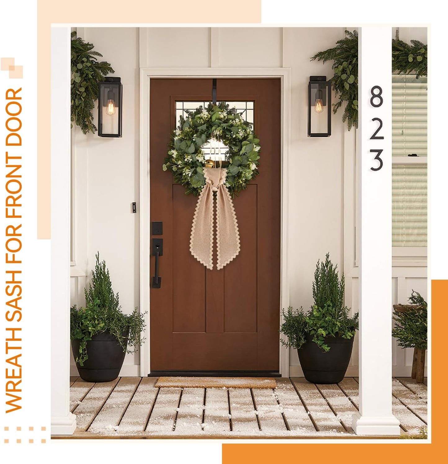 Skiennix Scalloped Wreath Sash - Ruffle Ribbon Bow for Front Door & Yard Decor | Burlap, 2 Pcs