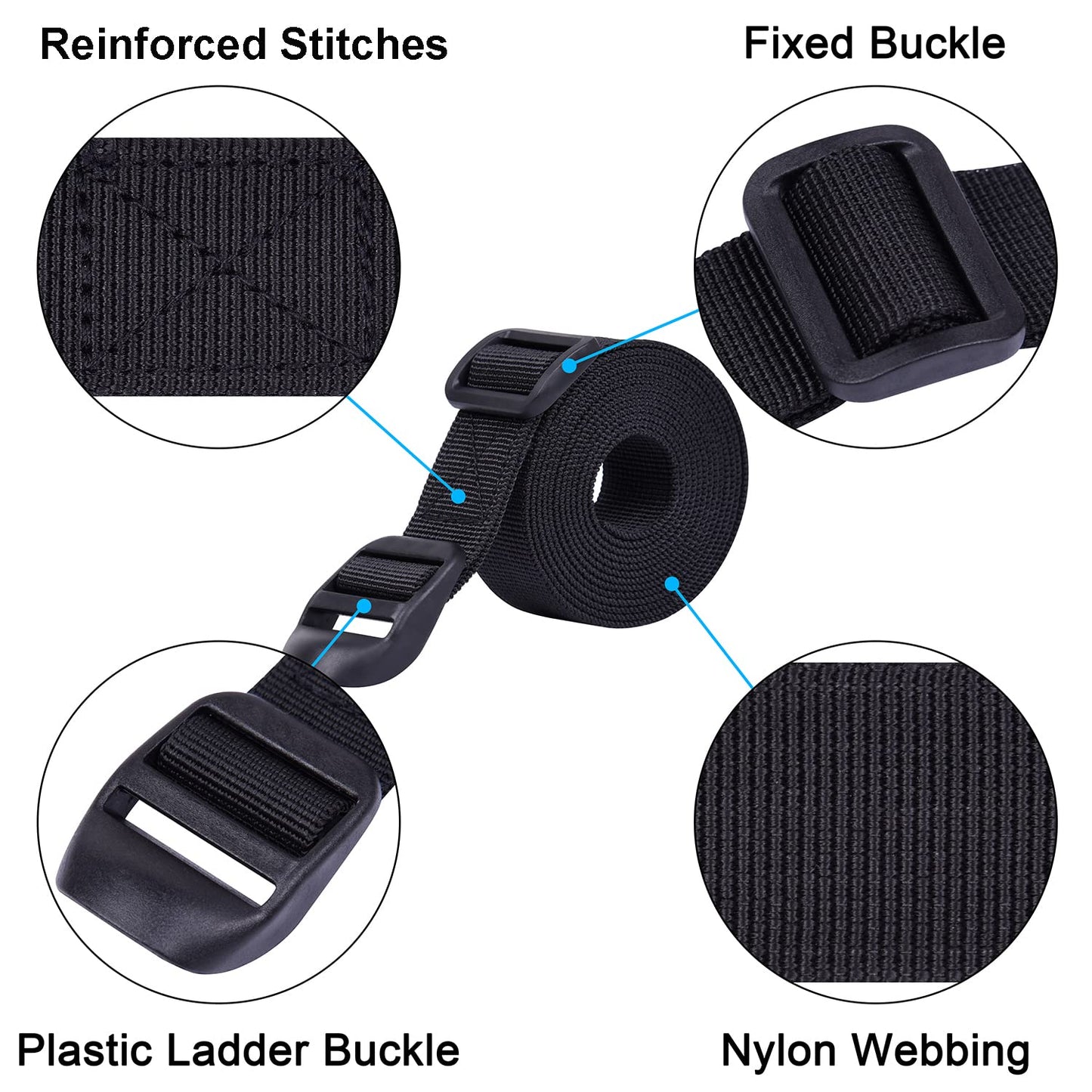 Wisdompro Sleeping Bag Strap, 2 Pack of Heavy Duty Utility Straps for Backpacking, Sleeping Bag Compression, Luggage, Camping, Hiking with Plastic Buckle - 48 inch, Black