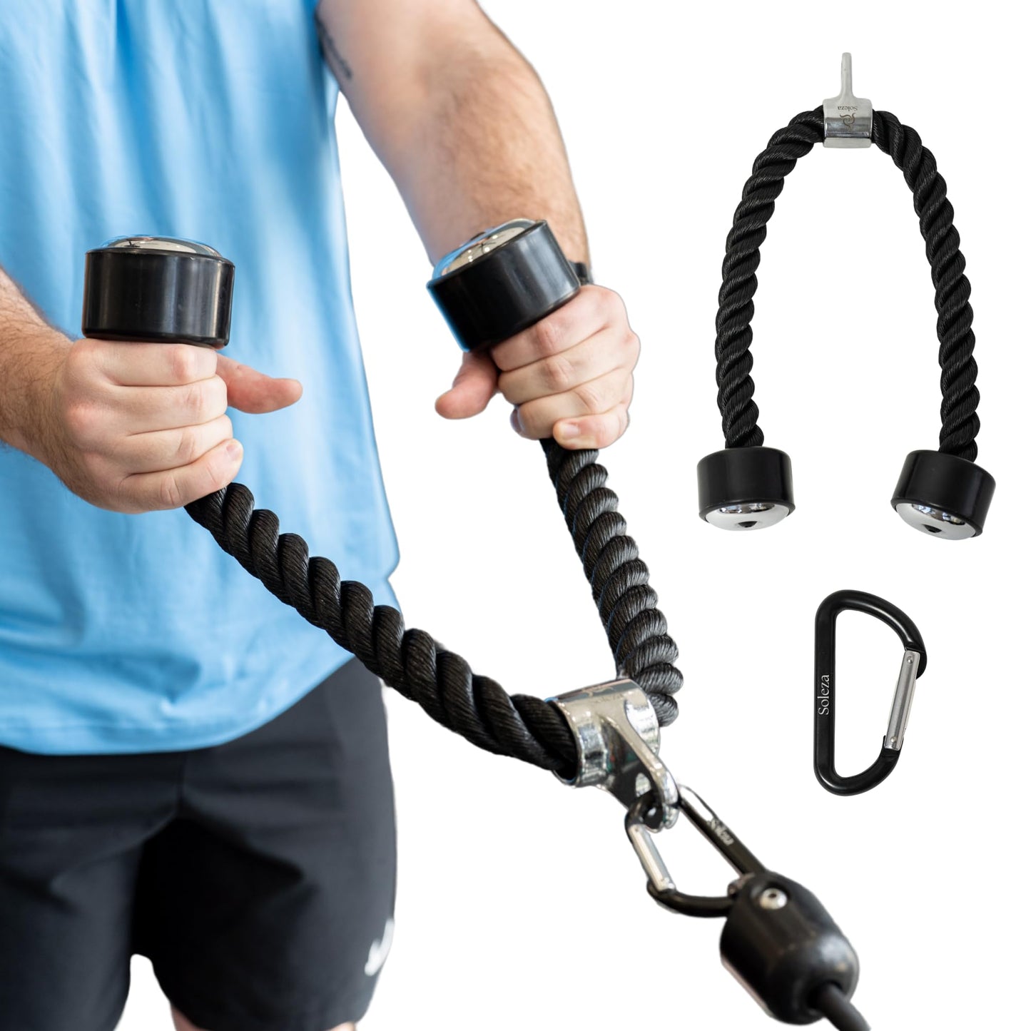 Tricep Rope Cable Attachment, 27" Tricep Pull Down Attachment Carabiner, Rope Attachment for Cable Machine, Gym Rope Attachment, Cable Rope Attachments for Gym, Rope Pull Down Attachment, Triceps Rope