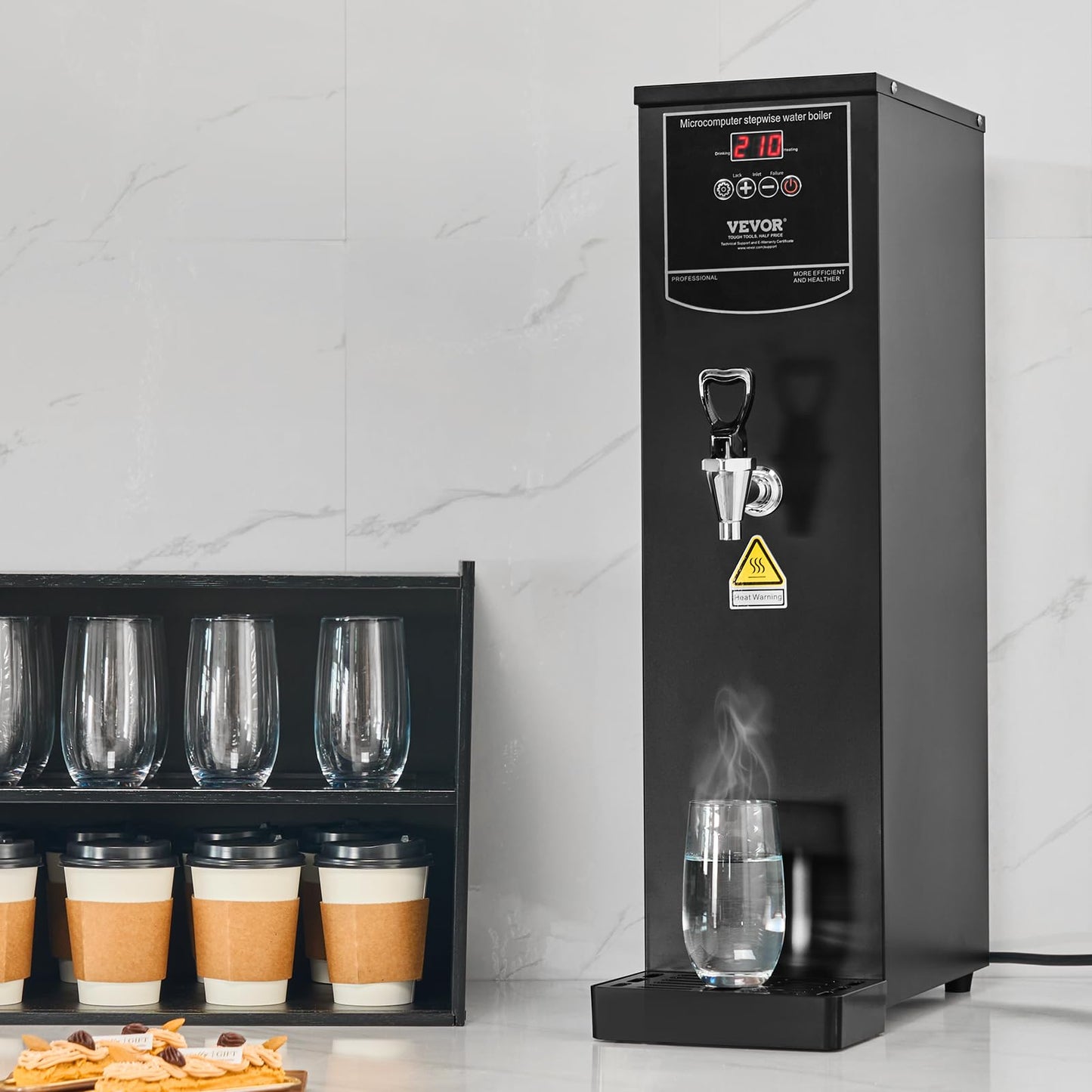 VEVOR Commercial Water Boiler, 20L Electric Hot Water Dispenser with 316 Stainless Steel Heating Tube, 1500W Step-by-step Fast Heating 50L/H Hot Water Boiler, for Coffee Tea Restaurant Office