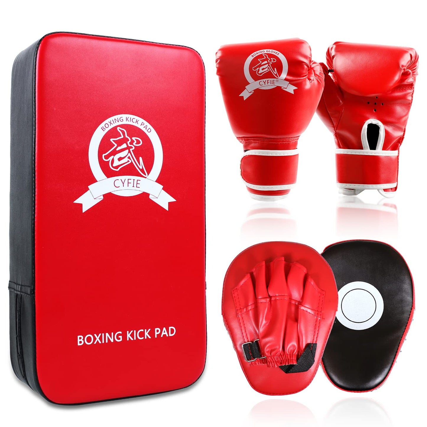 CYFIE Boxing Equipment Kids, Kicking Shields Pads Training Gloves Punching Mitts for Karate, Muay Thai, Taekwondo, Martial Arts Home Gym Workout, Karate Kick Pads for Toddler, Youth, Women (Red)