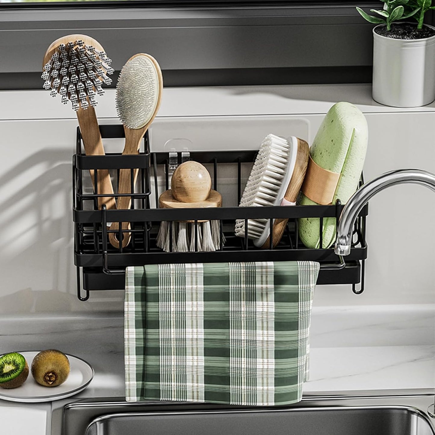 Skiennix Sink Caddy Organizer - Wall-Mounted Sponge Holder & Brush Storage - Rustproof 304 Stainless Steel