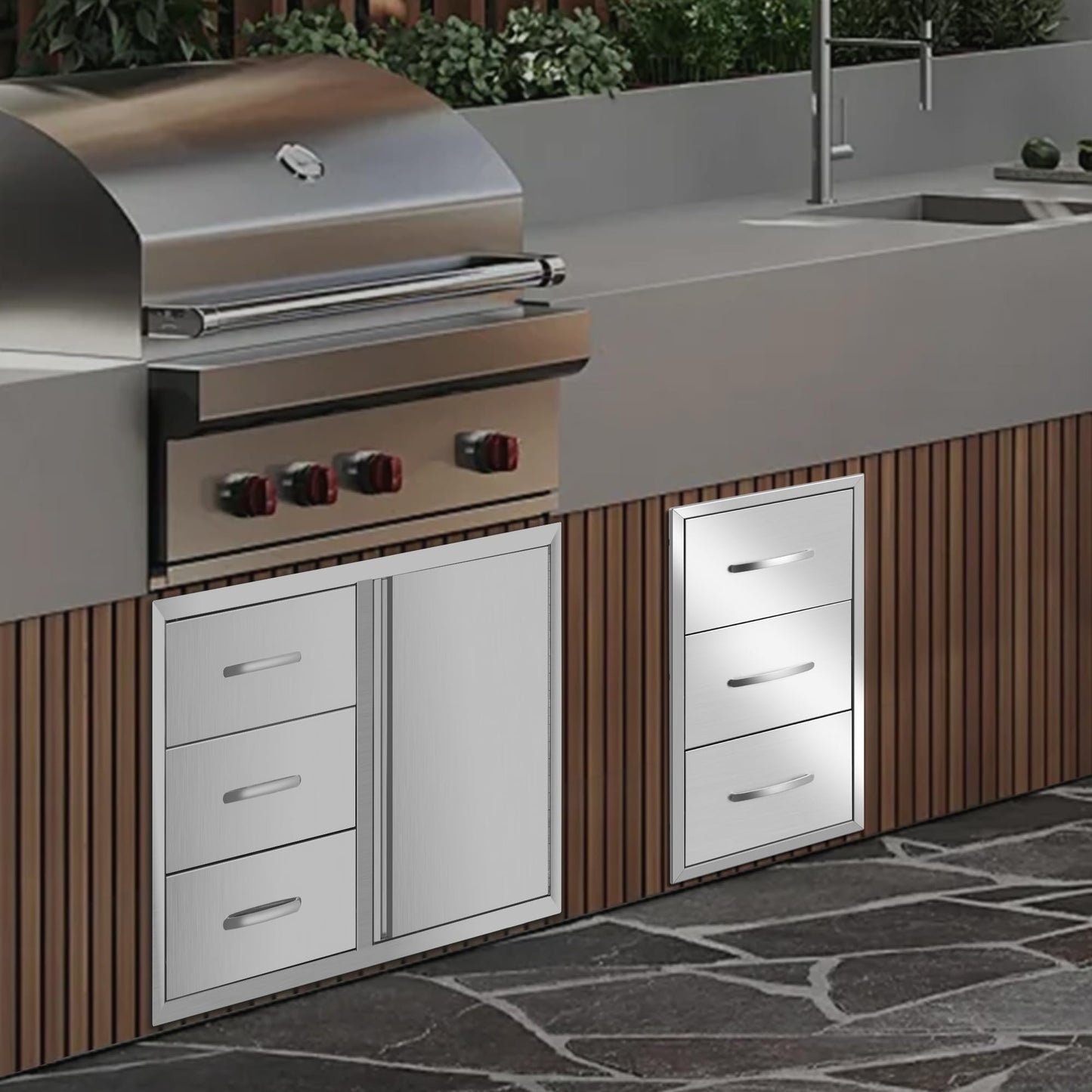 RAILEN Outdoor Kitchen Drawers 16" W x 28" H x 20" D Built-in BBQ Drawer Stainless Steel Access Drawers for Outdoor Kitchen Island or Grill Station