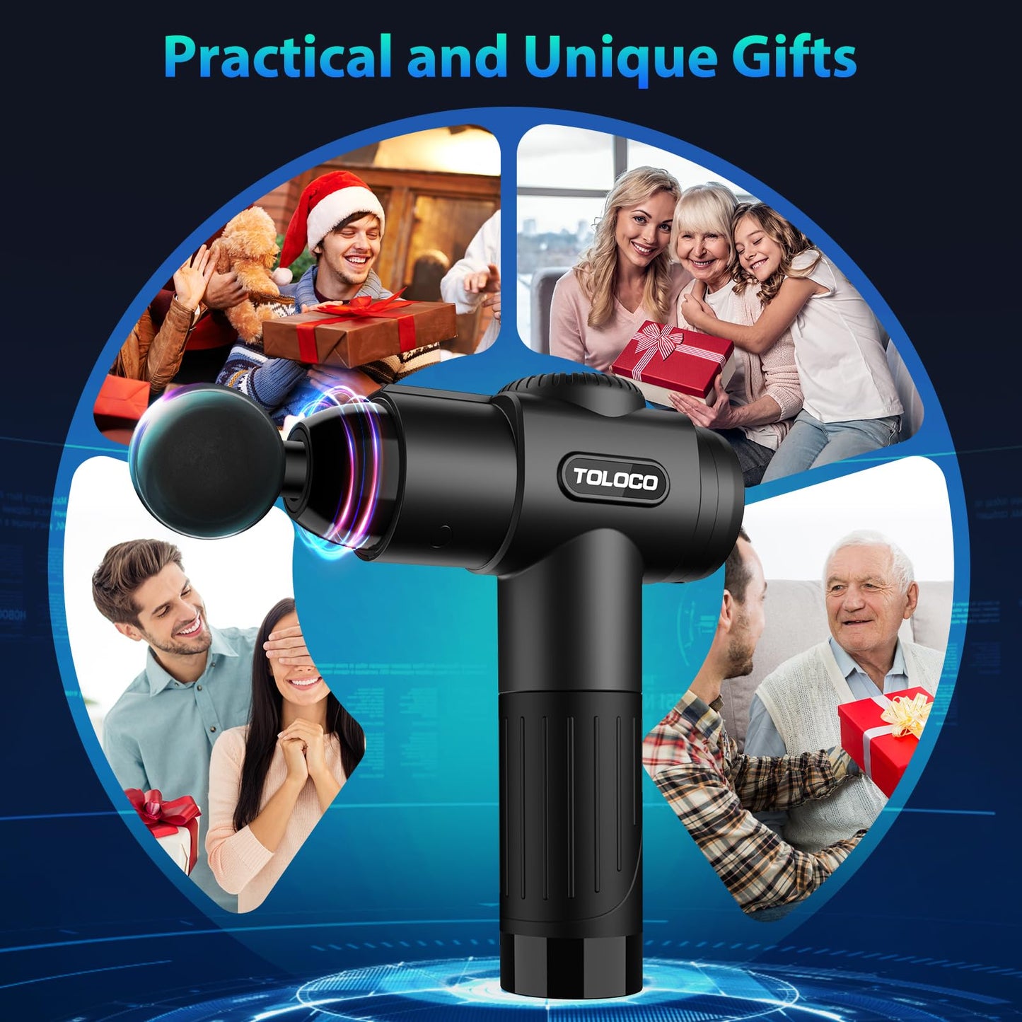 TOLOCO Massage Gun, Deep Tissue Back Massage for Athletes for Pain Relief, Percussion Massager with 10 Massages Heads & Silent Brushless Motor, Mothers Day Gifts, Black