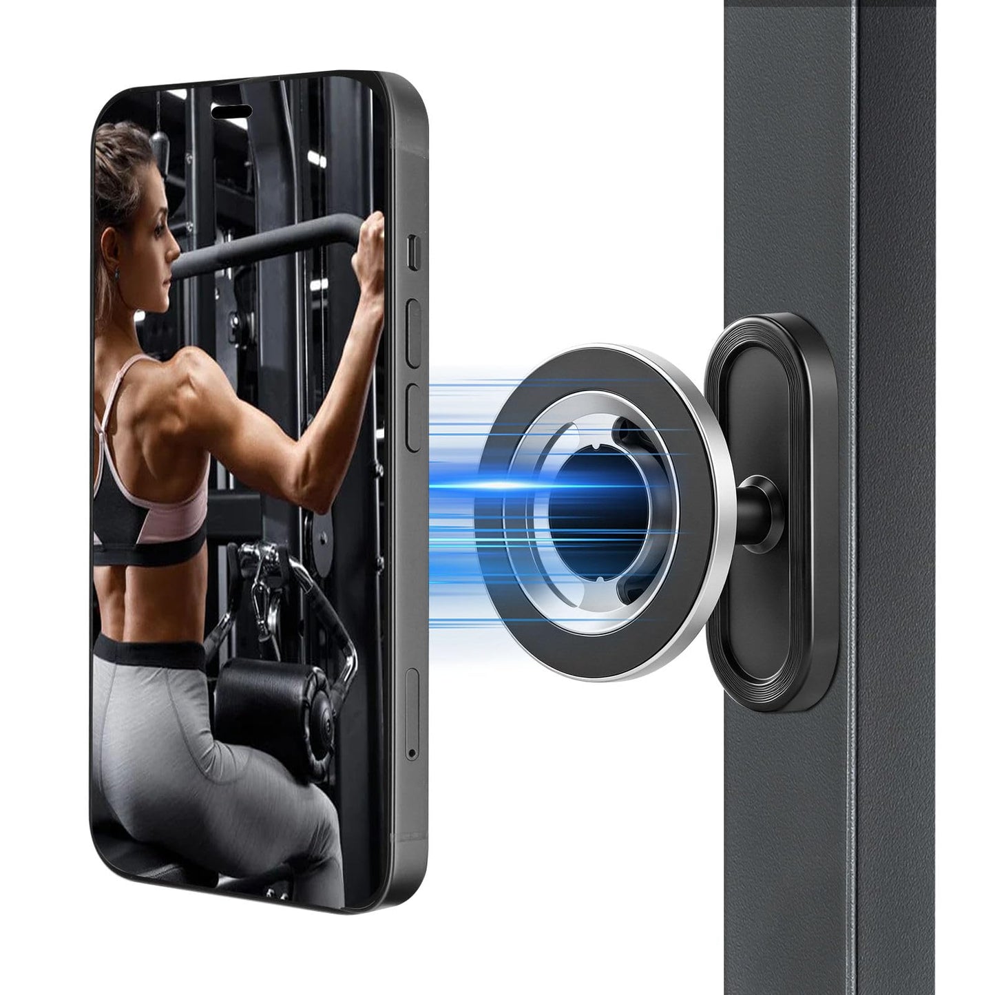 HOYXUN Gym Magnetic Phone Holder with Magnet Base Attach to Metal Surface, 360° Rotatable Gym Phone Holder Magnet Mount for Workout Recording, Compatible with MagSafe iPhone 17-12