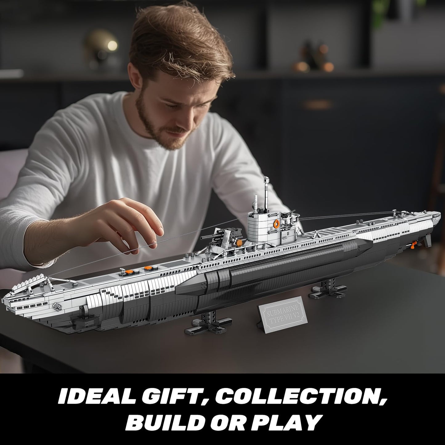 Reobrix U-Boat Submarine Building Set, Military Submarine Model Kit for Adults, WW2 History Collectible Home Decor Battleship Construction Set 33050, Army Toy Gifts for Boys Men, Military Fans