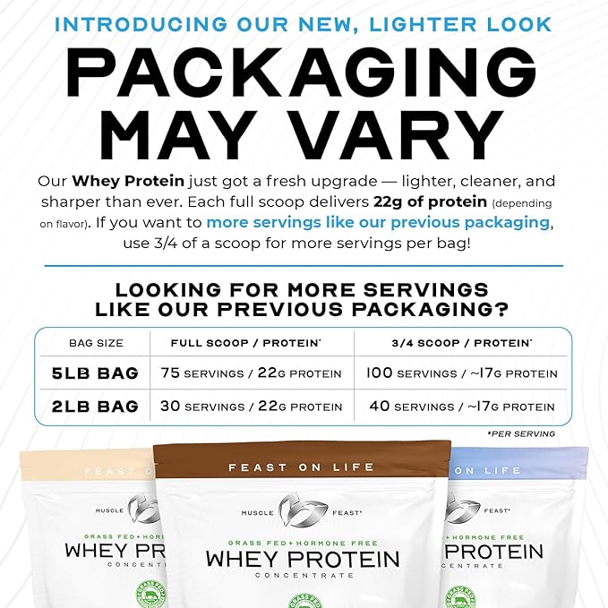 Muscle Feast Grass-Fed Whey Protein Concentrate Powder, All Natural, Hormone Free Pasture Raised Whey Protein Powder for Women & Men, Clean, Non-GMO & Gluten Free Whey Concentrate - Vanilla, 2lb