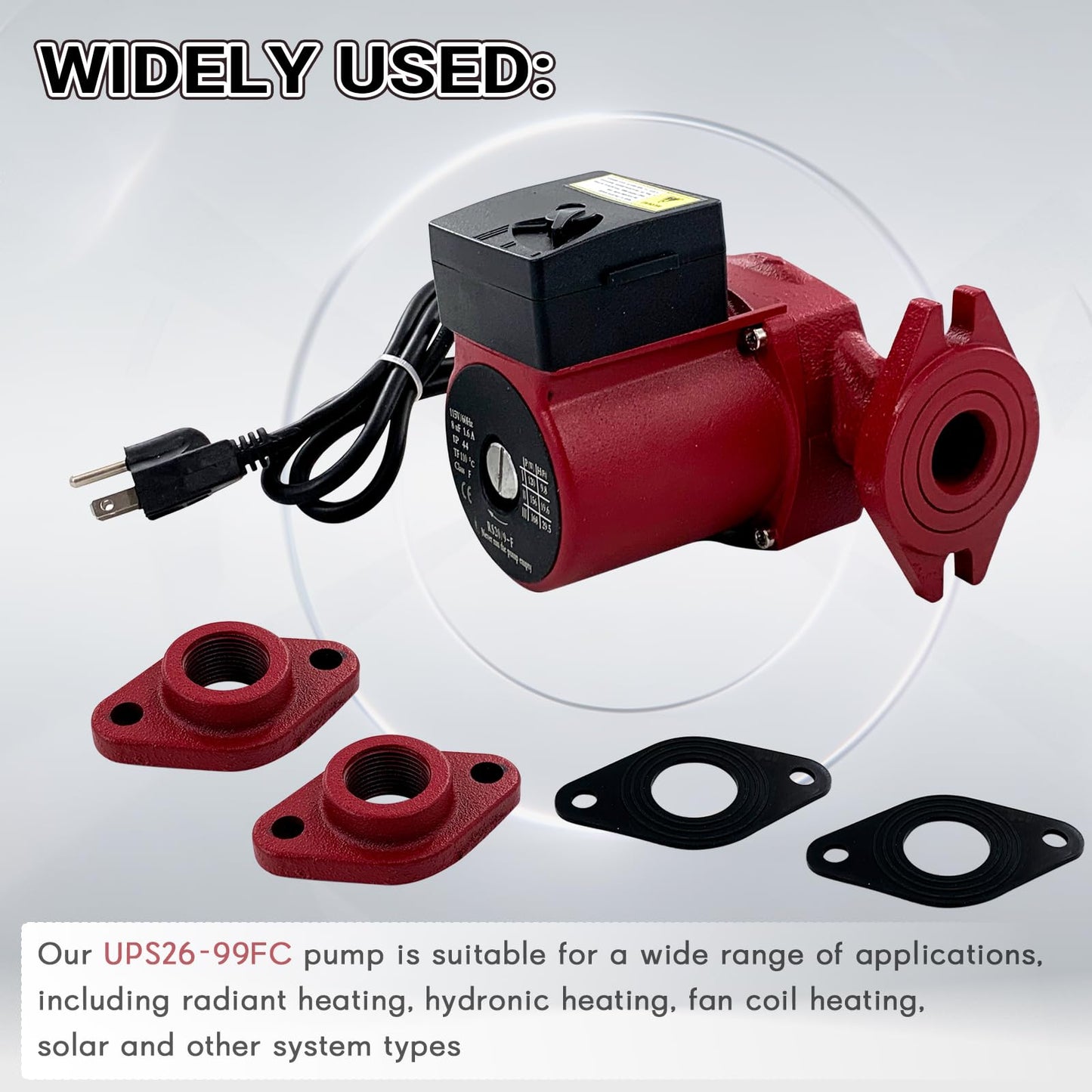 UPS26-99FC Circulator Pump/Boiler Pump 1/6HP Cast Iron Compatible with Grundfos 52722512 Radiant Heating/Hydronic Heating/Fan Coil Heating/Solar & Other System Types 115V