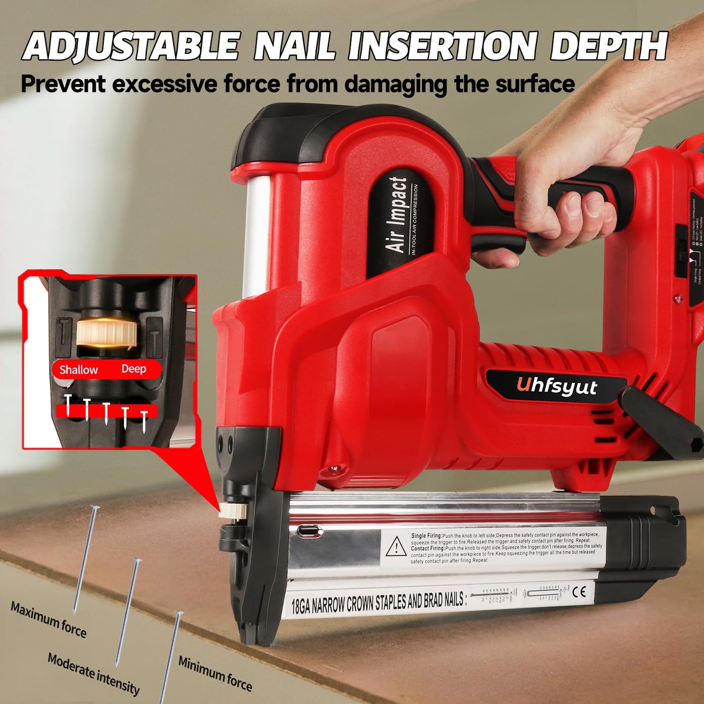 Uhfsyut 20V Cordless Brad Nailer Stapler - 2-in-1 Heavy Duty Battery Nail Gun with 2000 Nails & Adjustable Depth Control for Professional Woodworking & Home Renovation (One Battery Set)