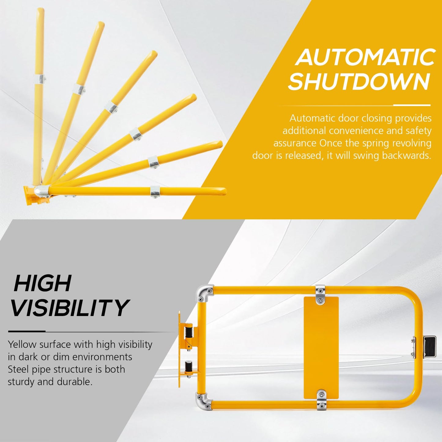 Blulu Industrial Swing Gate Universal Spring-Loaded Safety Swing Gate 16" to 26" Wide Self-Closing Safety Powder Coated High-Visibility Yellow