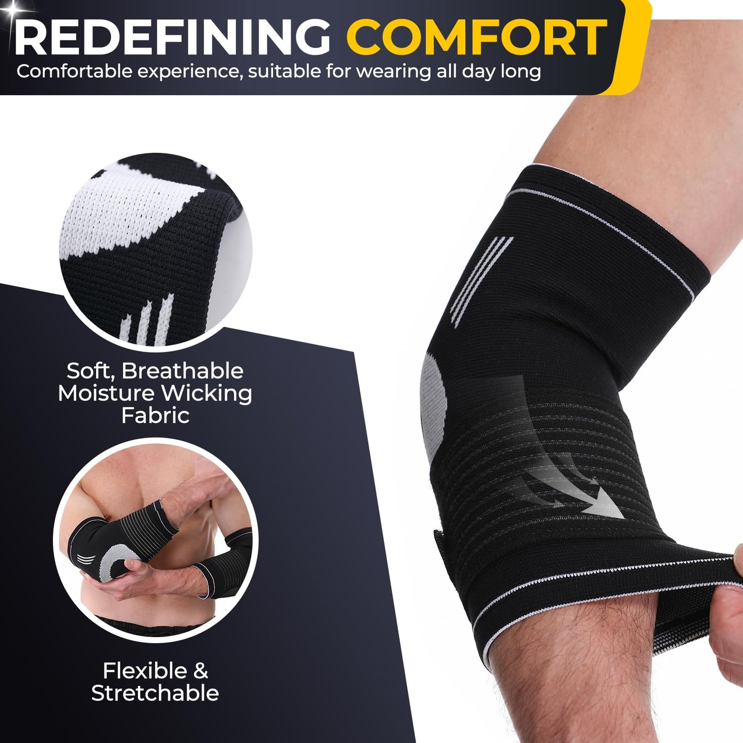 NeoTech Care Elbow Support Brace (Black, Size M, 1 Pair)