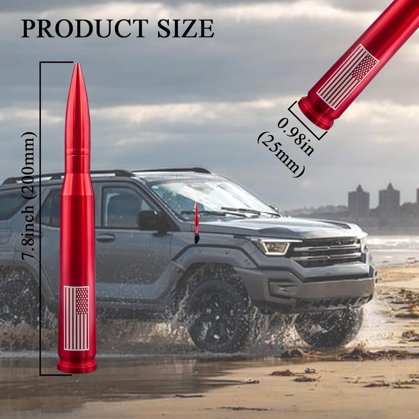 Enmpnornb 7.8inch-red Bullet Antenna Replacement for Various car Models,Dodge, Chevrolet, Raptor Truck Antenna