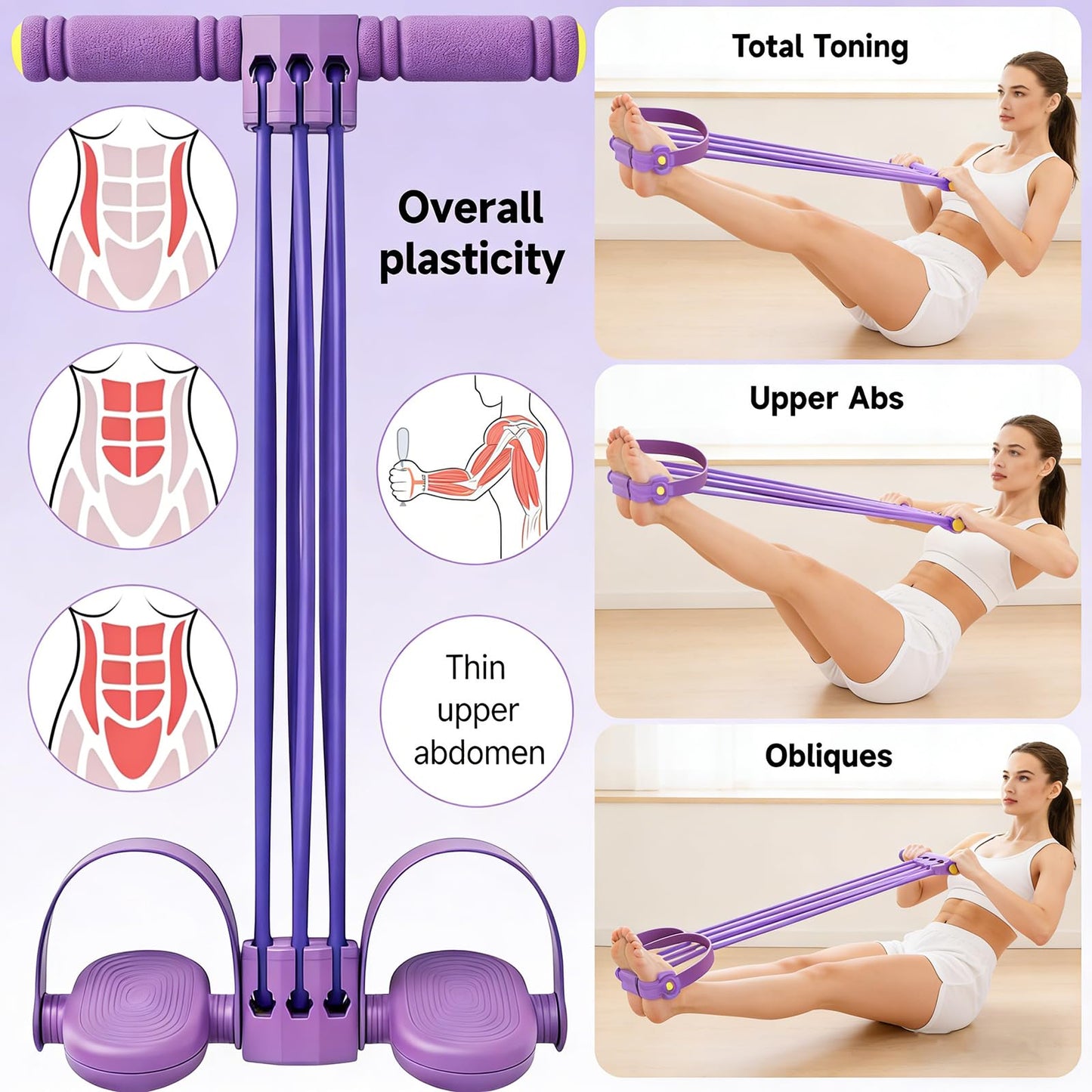 Pedal Resistance Band with Handle,6-Tube Multifunction Stretching Workout Band for Stretching Workout, Abdomen Arms Legs Training,Yoga Pedal Puller,Home Gym