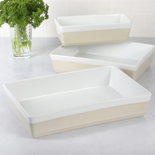 Martha Stewart 3-Piece Stoneware Bakeware Set - Durable Oven-Safe Baking Dishes in Grey