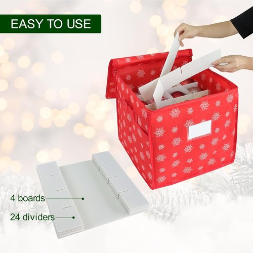Christmas Ornament Storage Box - Holds 64 Ornaments - Durable Non-Woven Containers with Adjustable Dividers
