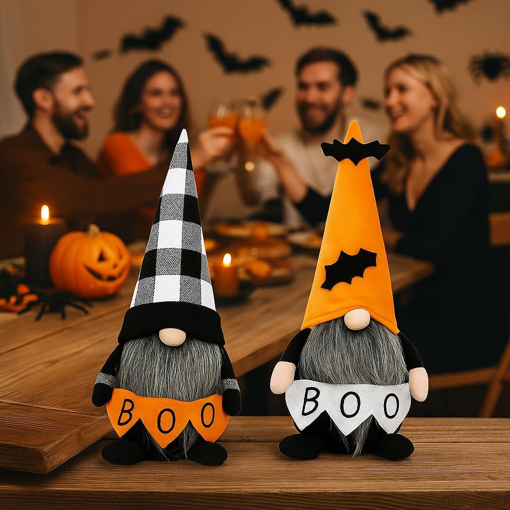 Skiennix Halloween Gnomes Decoration - 10.6'' Plush Boo & Bat Figures for Cute Home Decor | Perfect for Parties & Gifts
