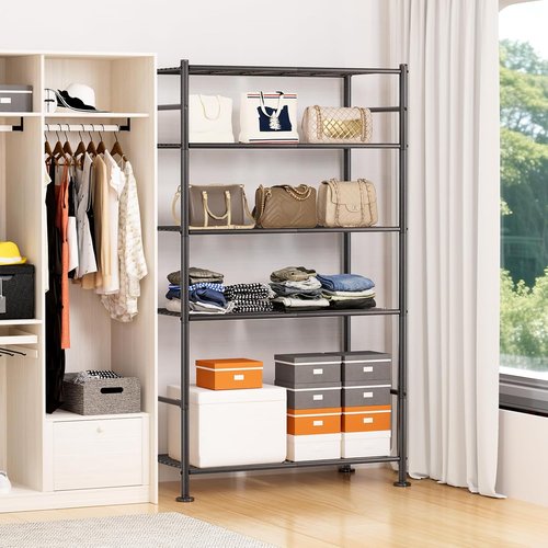 BolDuck 5-Tier Metal Shelf Organizer - Adjustable Space-Saving Storage Rack for Garage, Closet, Kitchen | 33.07”Wx12.6”Dx72.04”H, Black