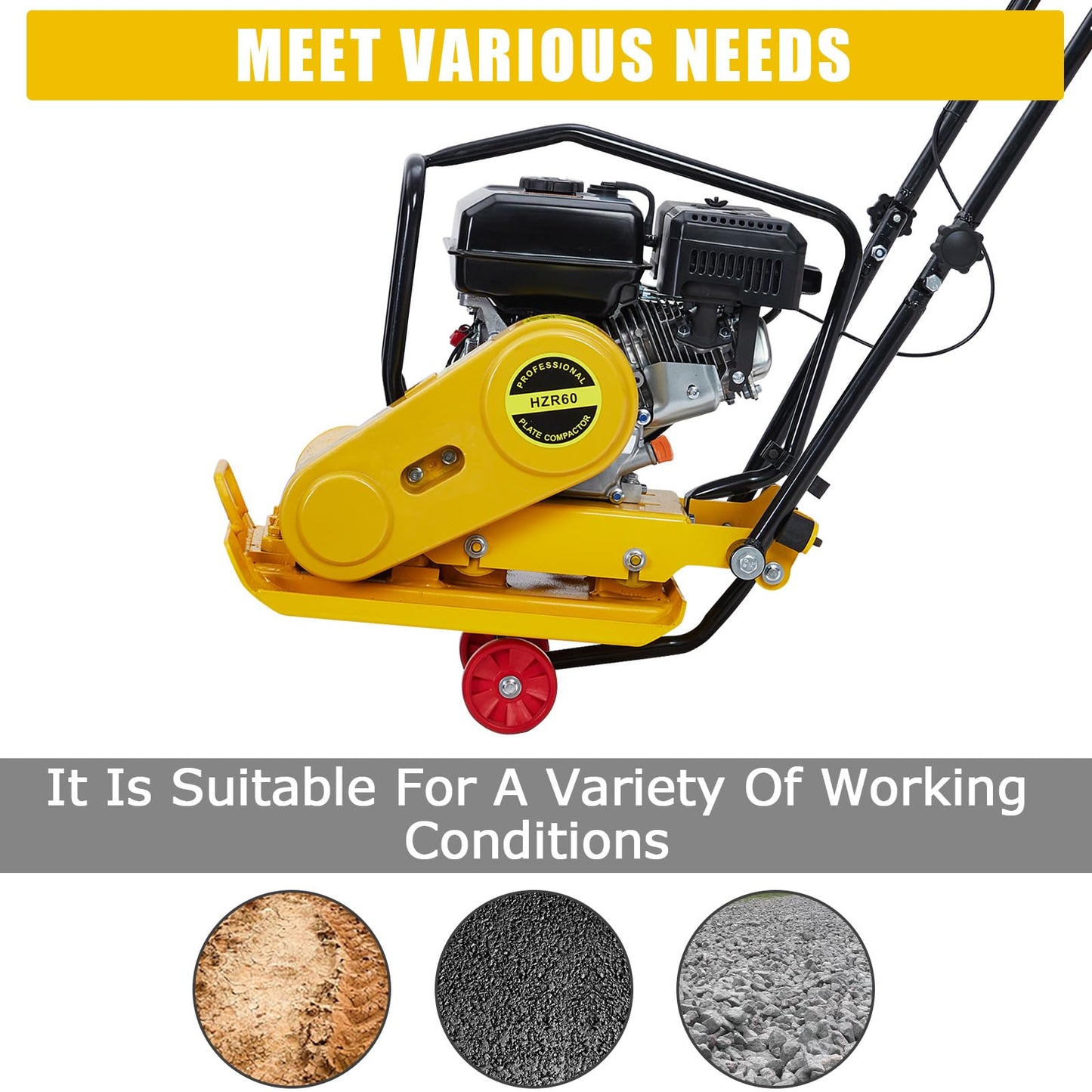 7HP Plate Compactor, 212CC Gas Engine, 4200 lbs Vibratory Compaction Tamper, Plate Power Jumping Jack Tamper, 5600 VPM Pavement Compactor for Walkways, Asphalts, Paver Landscaping