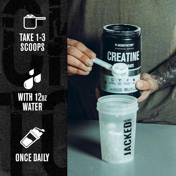Jacked Factory Creatine Monohydrate Powder 425g - 5g Daily Creatine Supplement for Men and Women, Vegan-Friendly, Third-Party Tested - 85 Servings, Blue Raspberry