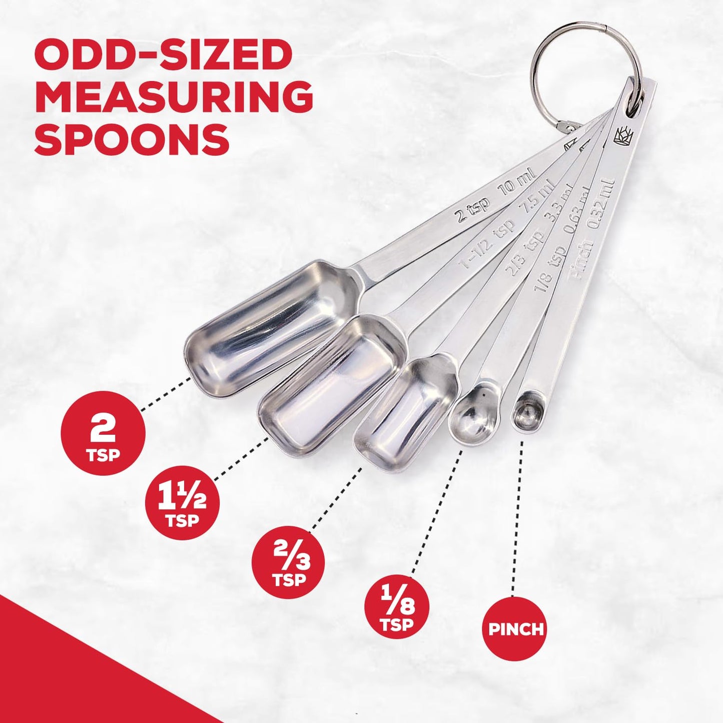 King Arthur Baking Company Odd-Sized Measuring Spoons, 18/8 Stainless Steel, 5-Piece Set, Precision Measures, For Baking And Cooking