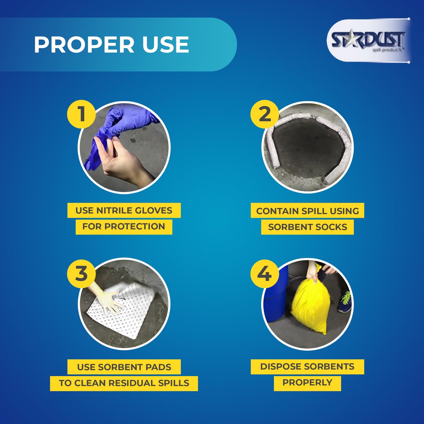 Stardust Spill Products Oil-Only Spill Kit – OSHA Compliant Solution for Vehicles, Industrial, & Restaurant Use, Emergency Response Oil Cleanup, 12-Pack