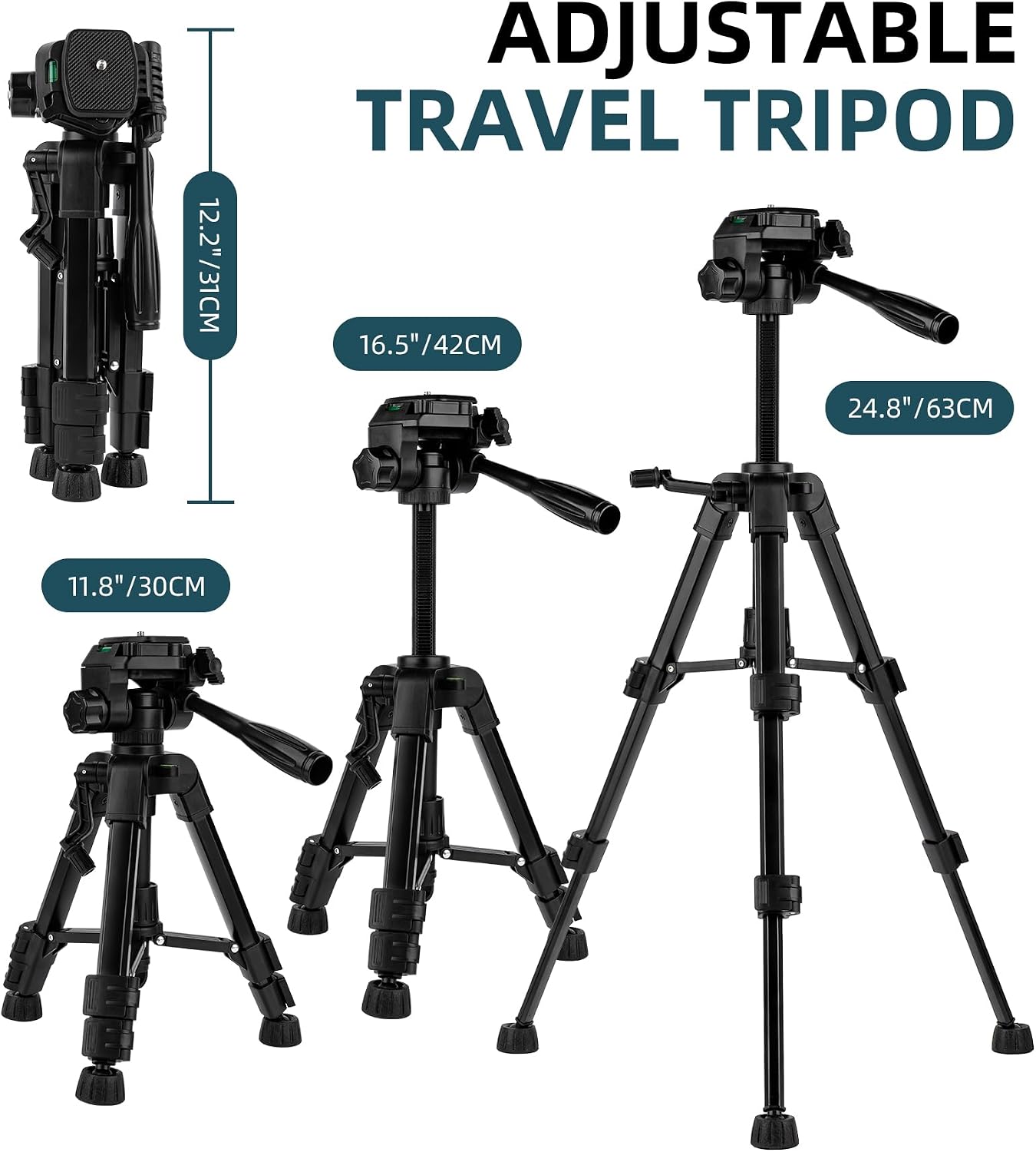 Artisorama 25'' Mini Tripod for Camera, Small Tabletop Travel Camera Stand, Compact Portable Desk Lightweight Tripods