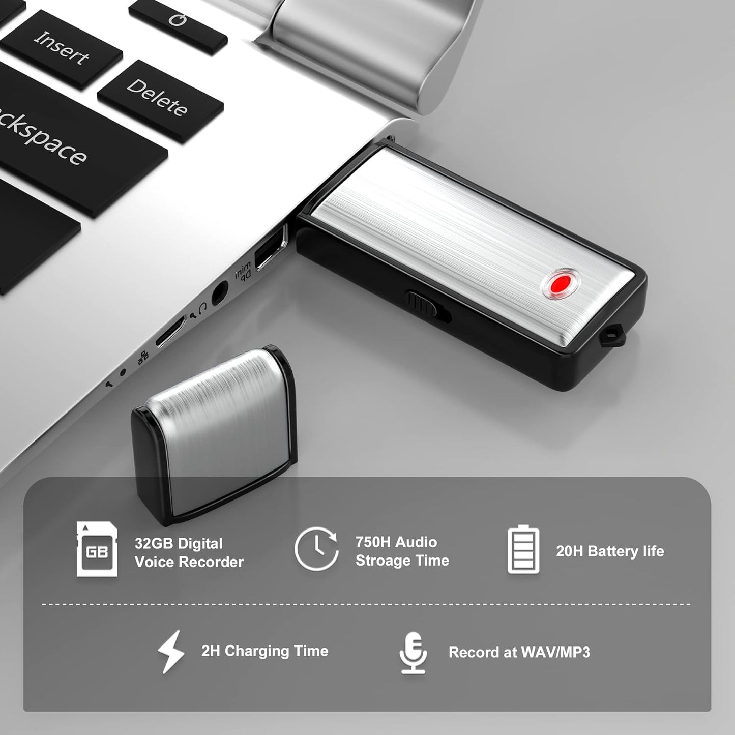 HAKSDOWO 32G 750 Voice Recorder, Digital Audio Recorder with Hours Recording Capacity Noise Reduction USB Recording