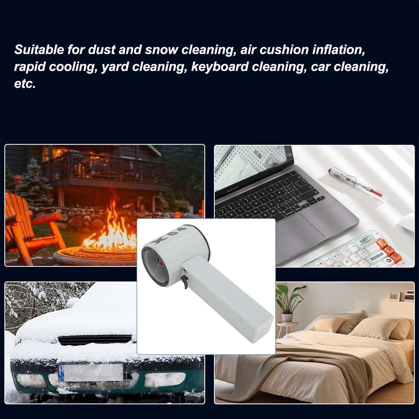 Electric Air Duster, 1400g Thrust Stepless Speed Regulation Handheld Mini Fan, Portable Electric Air Duster for Car Dry,Keyboard Computer Cleaning,Air Bed,Hair Dry (US Plug)