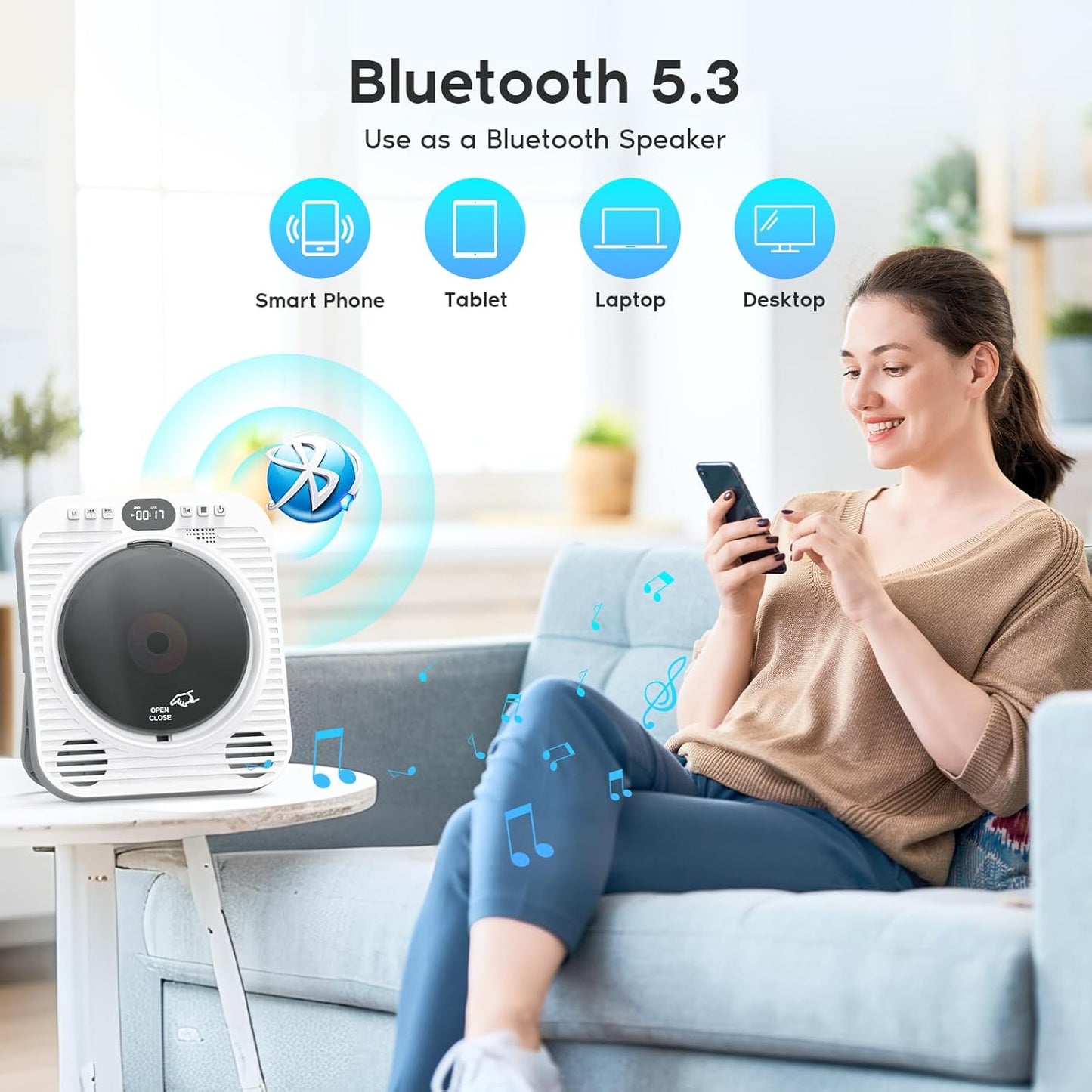 Ceihoit 1080P Mini CD DVD Player for TV Bluetooth CD/DVD Player with HDMI AV Cables, Built-in Speakers, USB & AUX