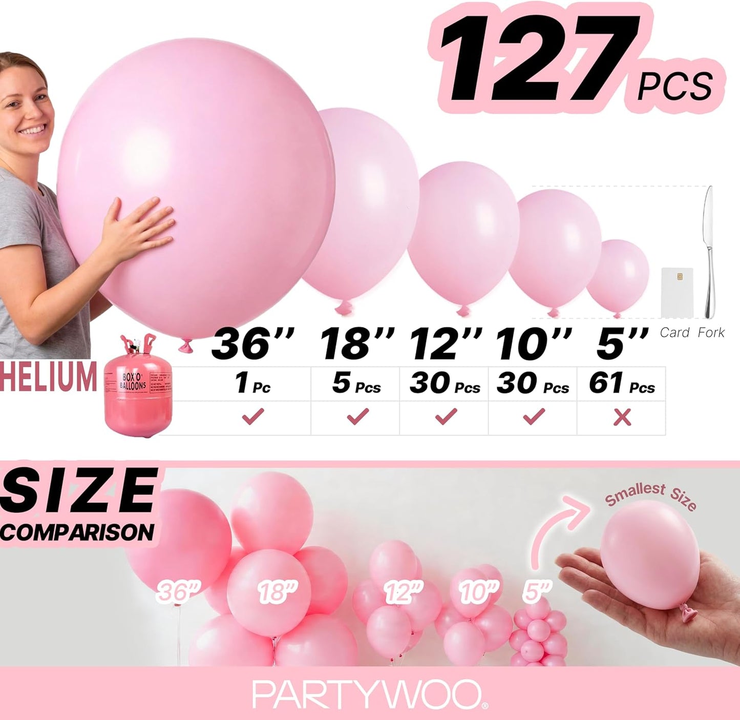 PartyWoo Baby Pink Balloons - 127-Piece Arch Kit for Gender Reveal & Birthday Decor | Various Sizes