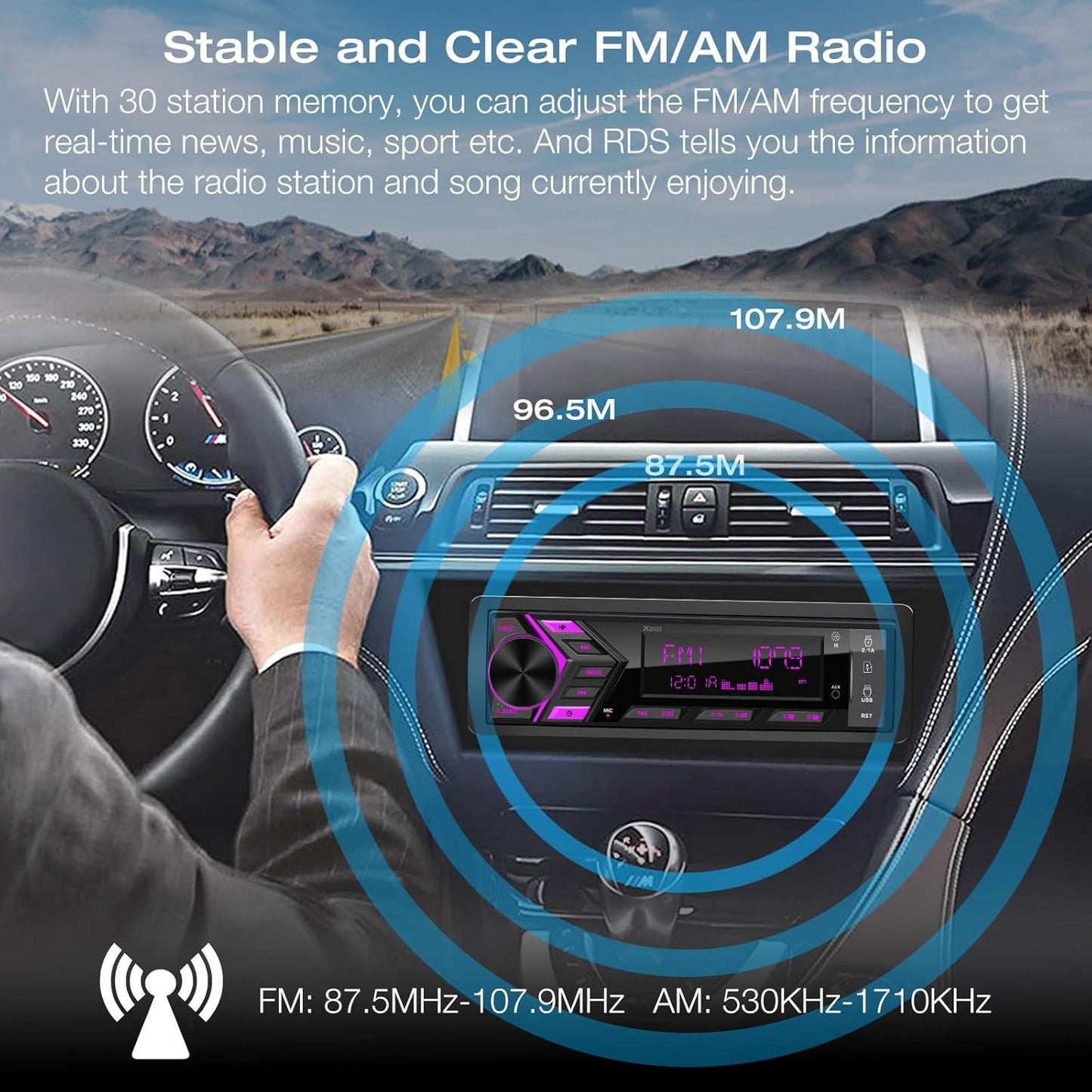 DOVOX MP3 2.1A Bluetooth Car Stereo Marine Radio: Single Din LCD Display Audio System - Indash Multimedia Player