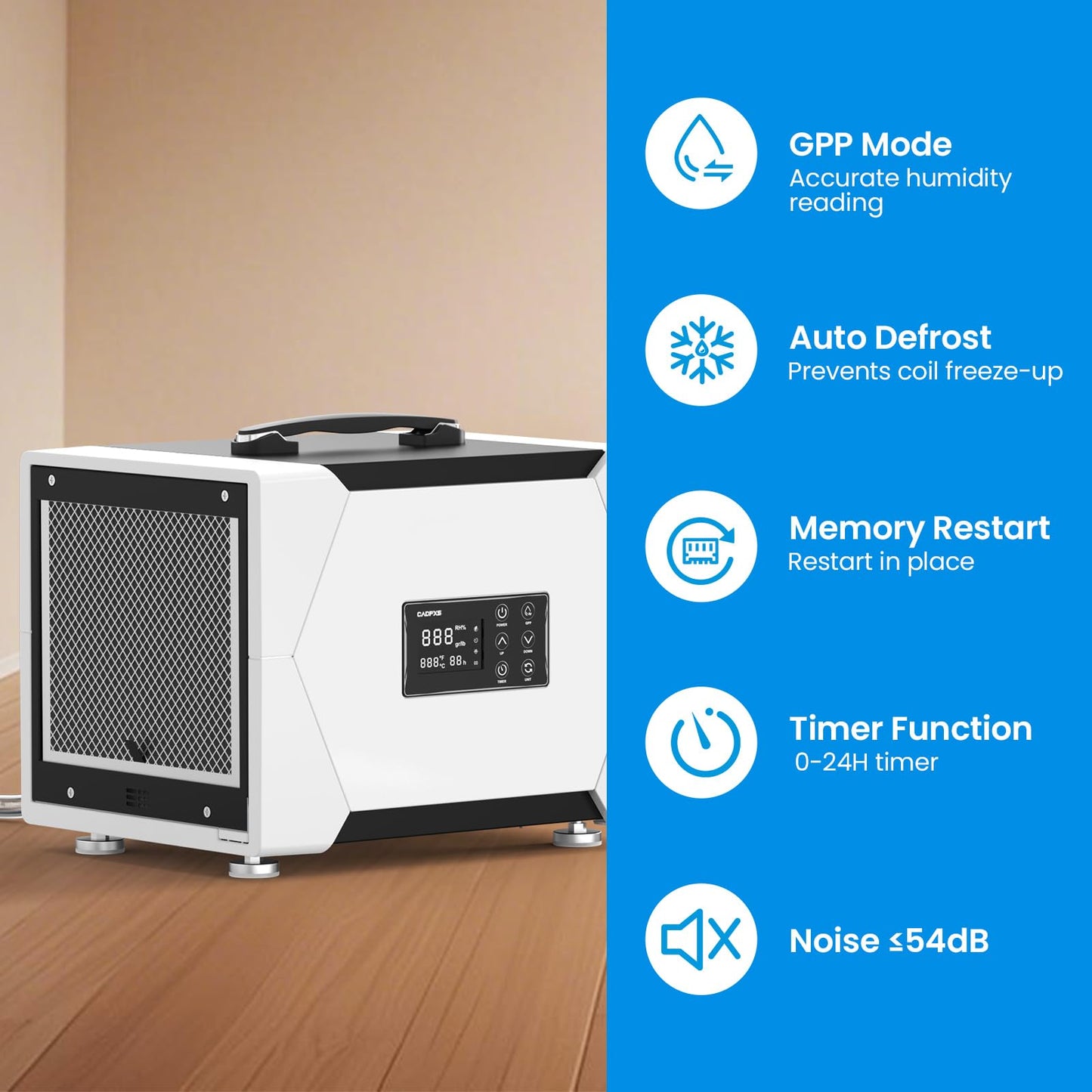 CADPXS Crawl Space Dehumidifier with Drain Hose, 80 Pint Commercial Dehumidifier for Basement, Home Use, Water Damage, Auto Defrost, Memory Start, cETL, Up to 1000 Sq Ft, 5 Years Limited Warranty