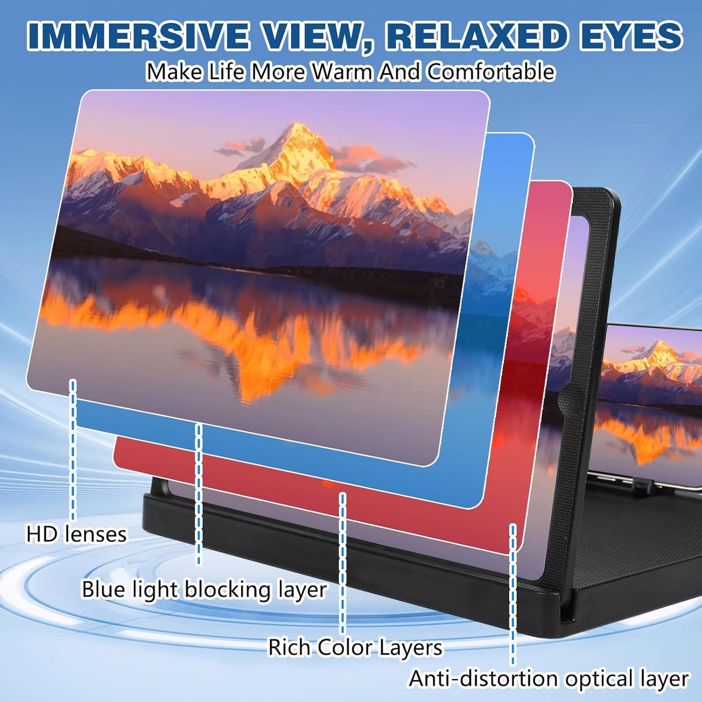 3D (12-Inch) Screen Magnifier for Cell Phone, HD Screen Magnifier Projector Screen Enlarger for Movies, Videos