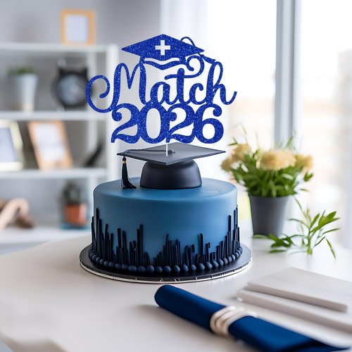Match 2026 Cake Topper - Happy Match Day Decorations for Future Doctors | Blue Glitter Design