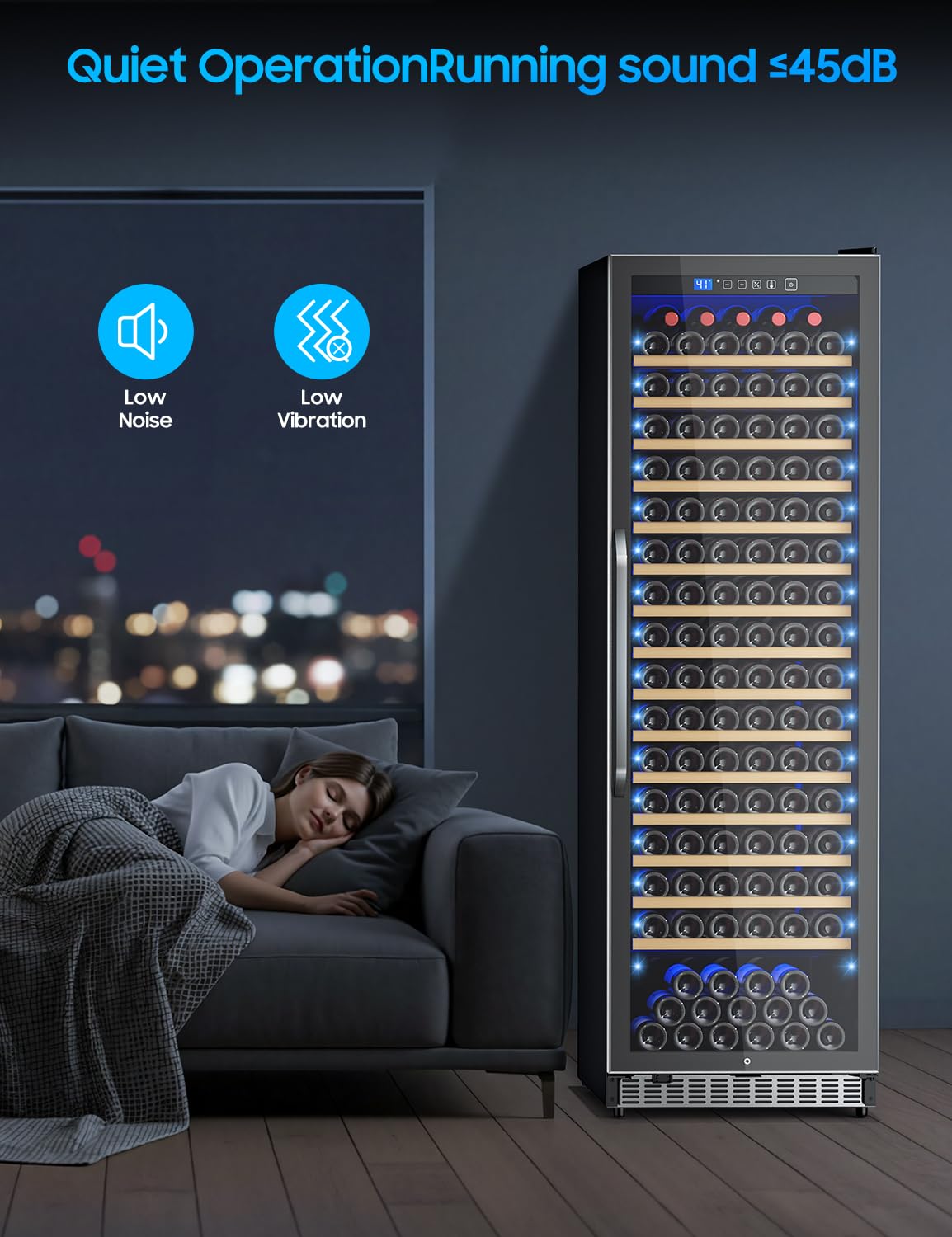 187 Bottle Wine Cooler Refrigerator, 24 Inch Freestanding/Built-in Wine Fridge, Large Capacity Wine Cooler with Fast Cooling Quiet Compressor, 41℉-64℉ Temp Control for Home Office Kitchen, Wine Gift