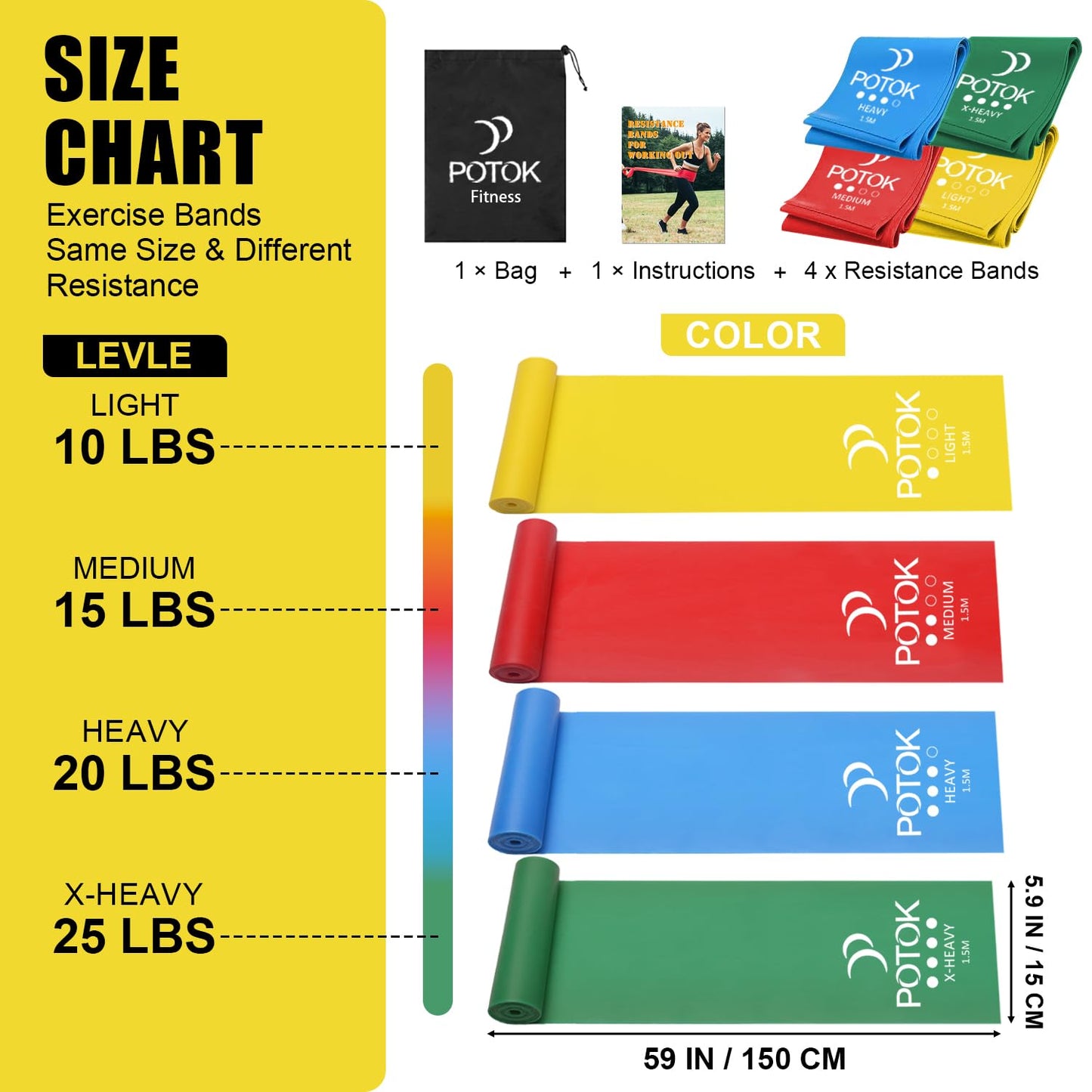 Resistance Exercise Band Kit,4 Pack 1.5M Resistance Bands for Women or Men,Physiotherapy Recovery Fitness Band for Mobility Strength & Rehab Premium Quality