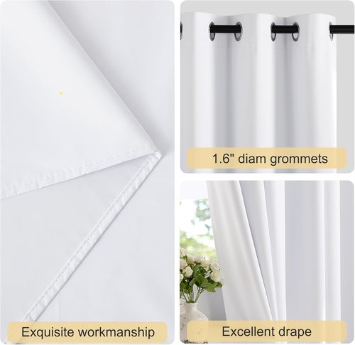 NICETOWN 100% Blackout Window Curtain Panels - Thermal Insulated Drapes, Snow White, 50" Length, Set of 2