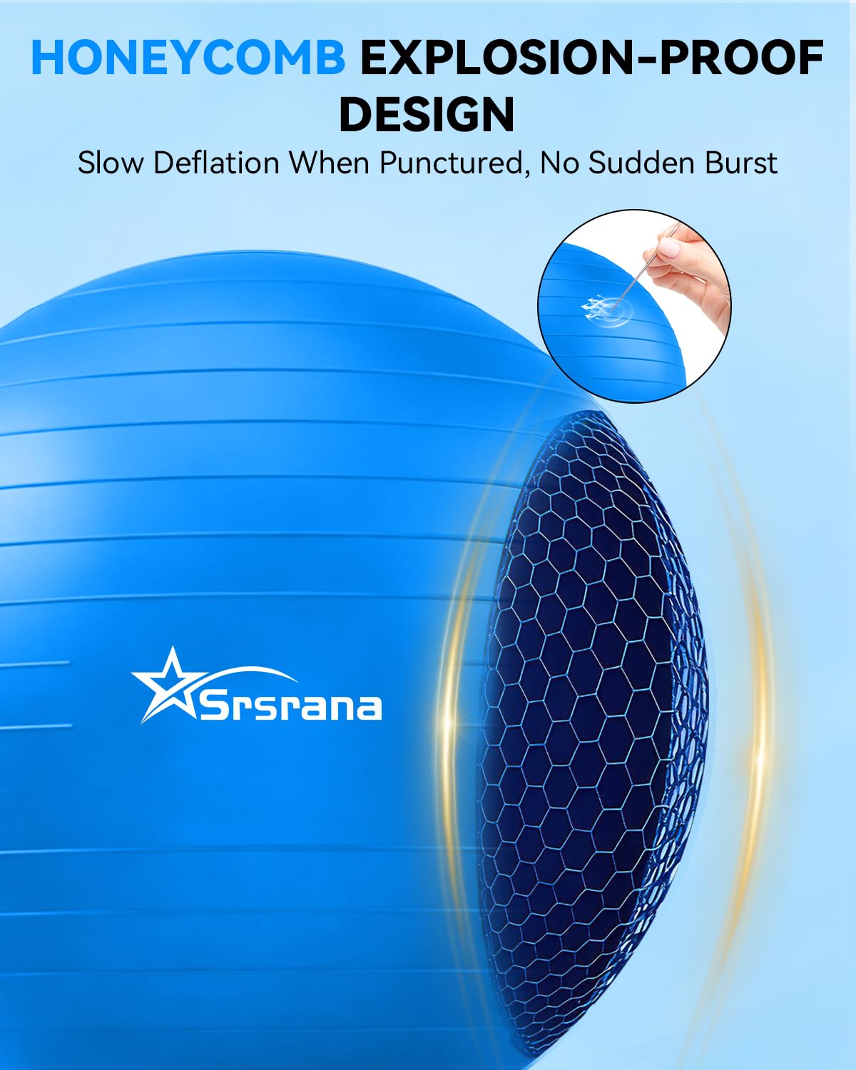 Srsrana Exercise Ball - Anti-Burst Yoga Ball for Pilates, Pregnancy & Core Stability - Ergonomic Office Desk Ball Chair & Physical Therapy Equipment, Quick Pump Included