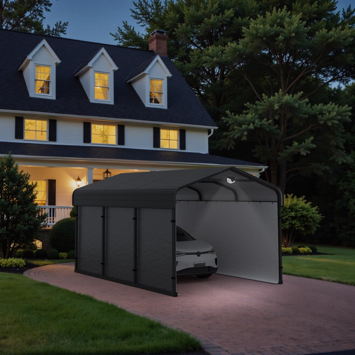 Benass 10x15FT Heavy Duty Metal Carport, Galvanized Steel Roof Portable Garage with PE Sidewalls, 2x2 Reinforced Square Tube Frame, All-Weather Waterproof Shelter for Car, Truck, Boat