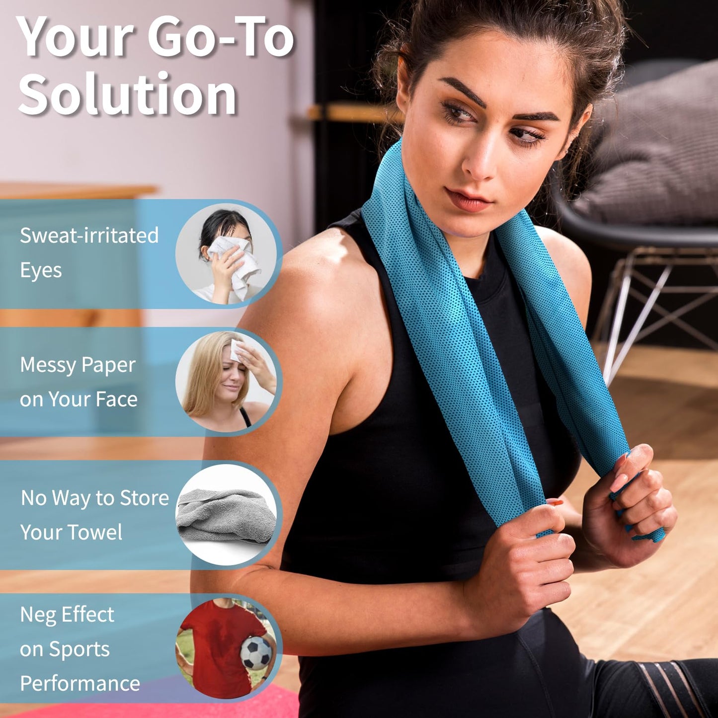 YESLIFE 4 Pack Cooling Towels 40"x12", Gym Towels for Men and Women, Soft Breathable Workout Towels for Yoga, Running, Sport, Workout, Camping, Fitness & More (Black, Army Green, Orange, Blue)