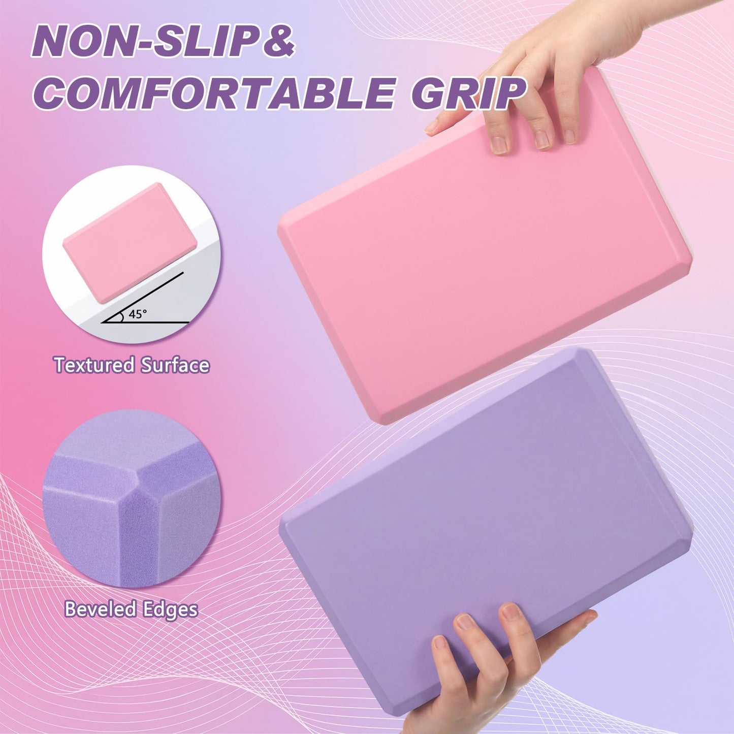 VercanMonth 4 Pcs Foam EVA Yoga Blocks Different Color Soft Non Slip Supportive Yoga Bricks Lightweight Gymnastic Blocks Stretching Accessories for Women Pilates Meditation