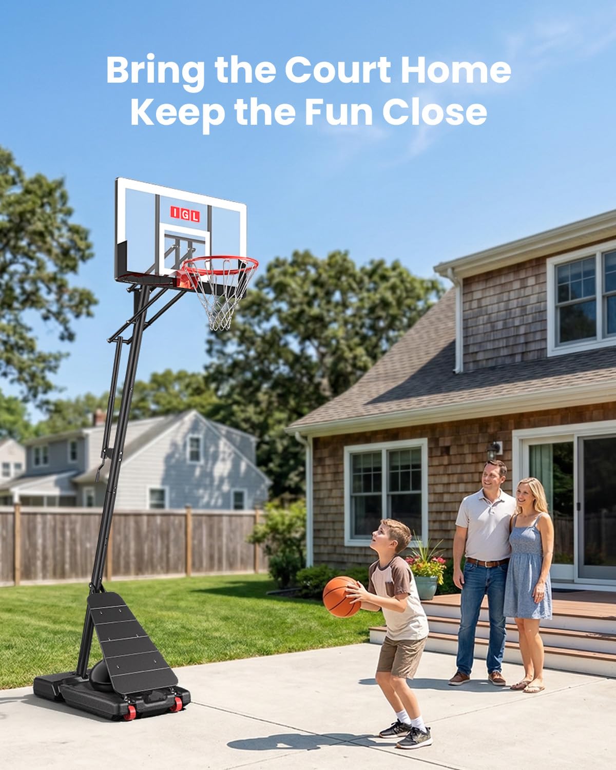IGL Portable Basketball Hoop 10ft Adjustable, Sturdy Outdoor Basketball Goal System with 40" Shatterproof Backboard & Large Base, Rolls Easily for Kids, Teens & Adults, Backyard Driveway