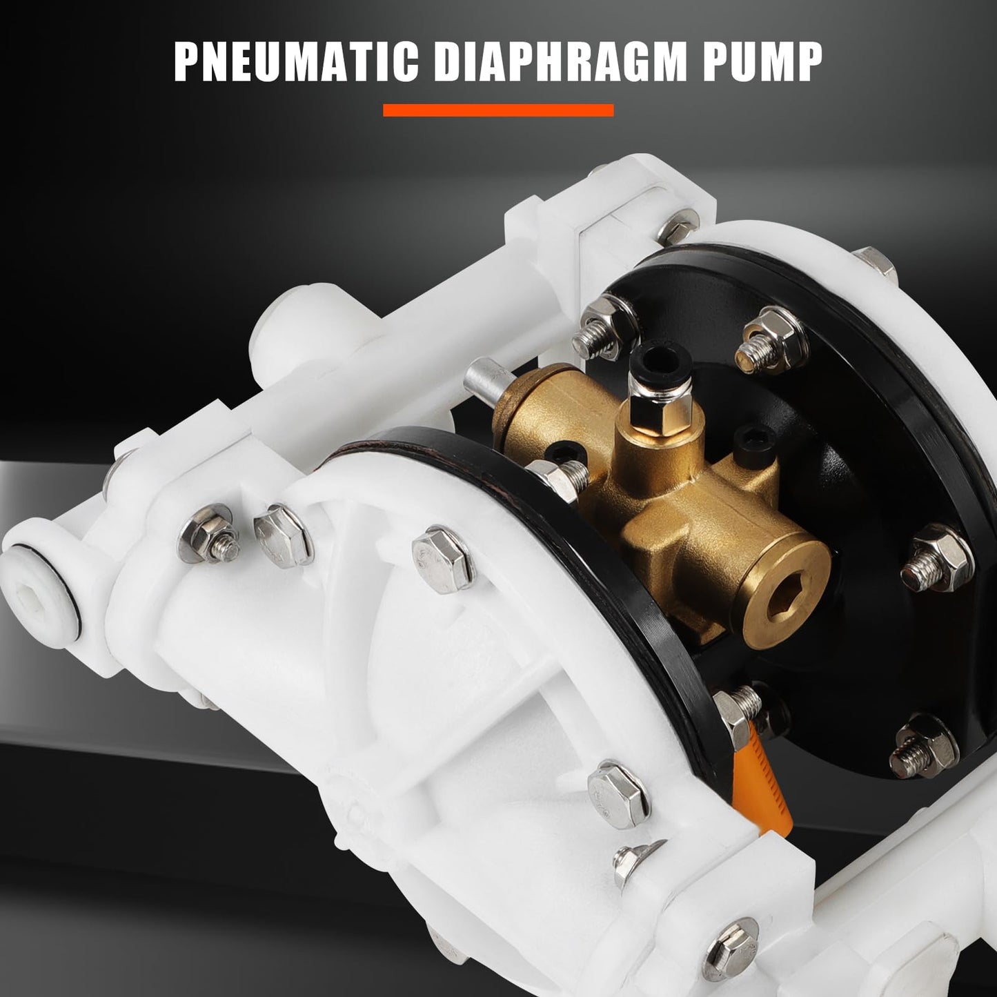 Air-Operated Double Diaphragm Pump, 1/2 in Inlet & Outlet, QBK-15, 12 GPM & Max 120PSI, PTFE Diaphragm Pneumatic Transfer Pump for Petroleum, Diesel, Grease & Low Viscosity Fluids
