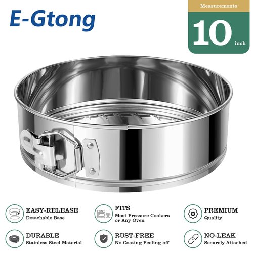 E-Gtong 10 Inch Springform Cake Pan, Stainless Steel Springform Pans, Leakproof & Nonstick Cheesecake Pan with Removable Bottom, Round Spring Form Cake Pan For Baking