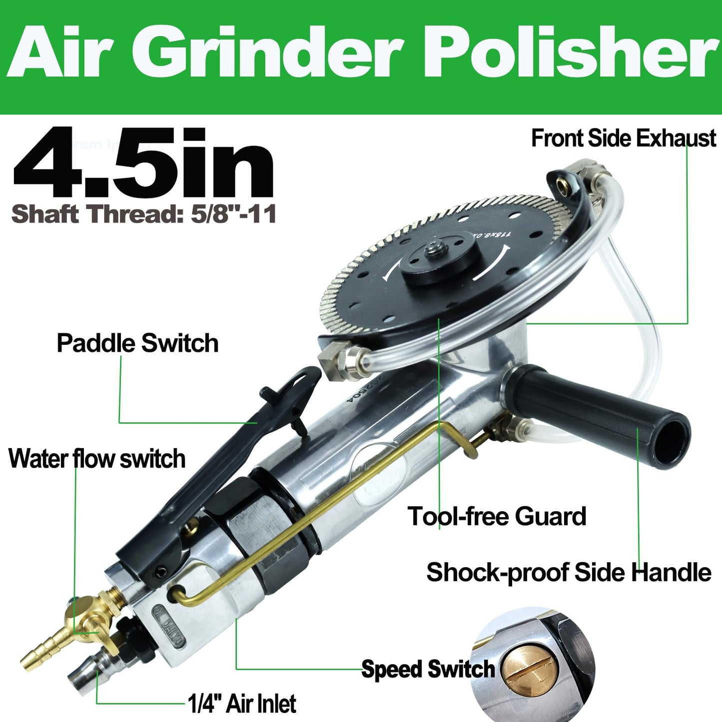 Air Angle Grinder, 4-1/2 inch Grinder Tools with Grinding and Cutting Wheels, Wet Grinder Machine for Marble, Granite, Stone, also for Cutting, Grinding, Polishing and Rust Removal