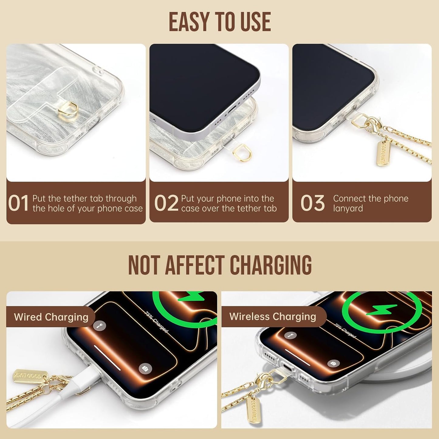 16 Dadanism Universal Phone Lanyard Crossbody, Metal Cell Phone Chain Crossbody Strap with Tether Tab, for iPhone