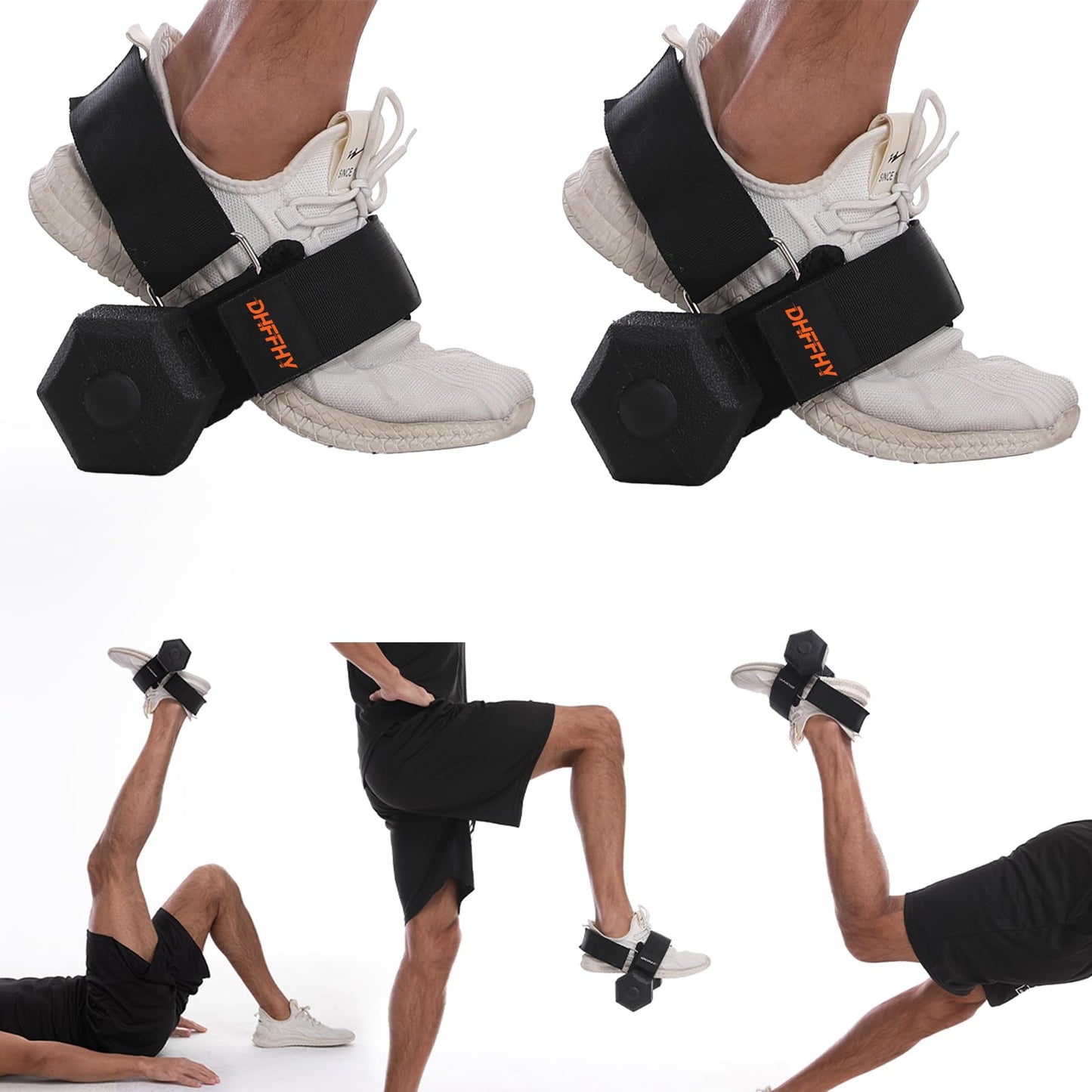2PCS Monkey Foot Dumbbell Attachment for Glute Kickbacks & Leg Workouts, Adjustable Ankle/Foot Strap for Home Gym, Dumbbell Lifting Attachment for Hamstring Curls, Foot Weight Training Equipment - Black