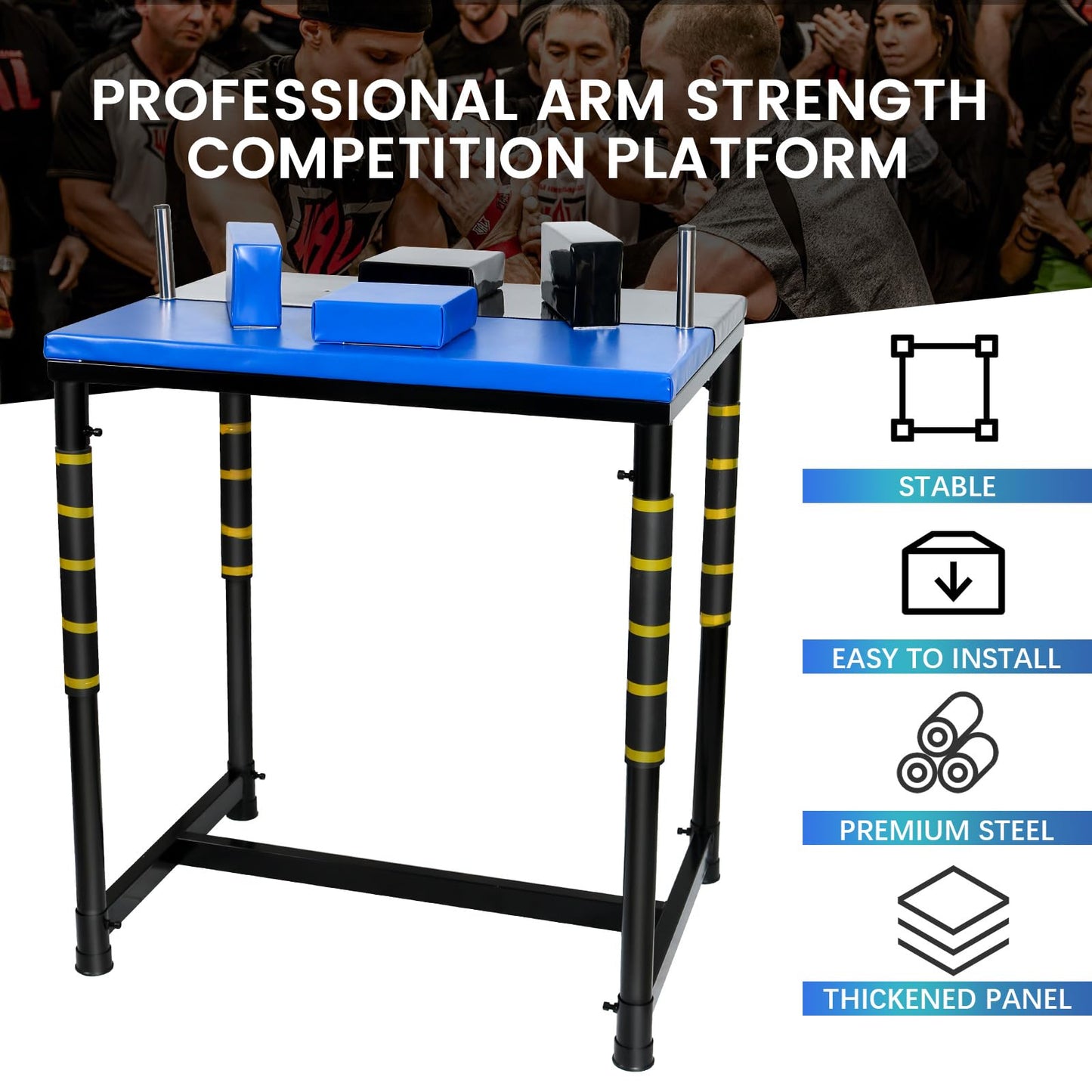 Professional Table - Arm Wrestling Battle Table Forearm Strength Training with Competition Design Wrist Strength Training Support Plate - （Black Blue）